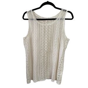 ADIVA Cotton Crochet Lace Sleeveless Blouse Tank Top Cream L